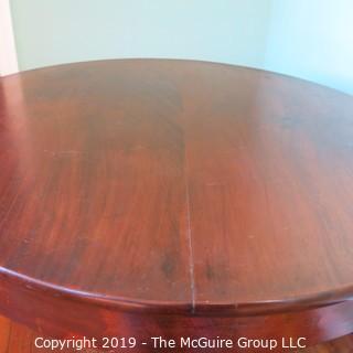 Furniture: Vintage: Antique: 35" Diameter Flame Mahogany Breakfast Table on Pedestal Stem with Quatrefoil Scrolled Feet;  27 1/2"T