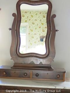 Furniture: Antique: Vintage: Dresser: Circa 1830-40 3-Drawer Dresser w/ attached tilt 2-drawer mirror; bookmatched veneers. (See owners note attached  at time of purchase); 41W x 20D x 38"T; mirror is 34W x 38"T