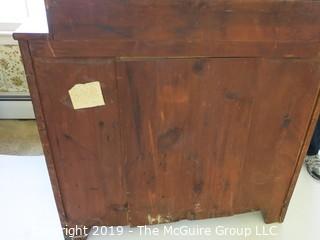 Furniture: Antique: Vintage: Dresser: Circa 1830-40 3-Drawer Dresser w/ attached tilt 2-drawer mirror; bookmatched veneers. (See owners note attached  at time of purchase); 41W x 20D x 38"T; mirror is 34W x 38"T