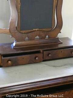 Furniture: Antique: Vintage: Dresser: Circa 1830-40 3-Drawer Dresser w/ attached tilt 2-drawer mirror; bookmatched veneers. (See owners note attached  at time of purchase); 41W x 20D x 38"T; mirror is 34W x 38"T