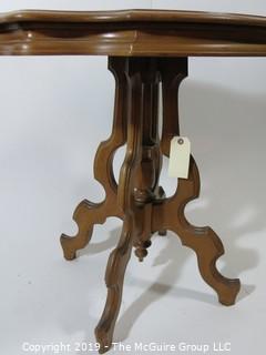 Furniture: Antique: Vintage: Oval-ish pedestal small table; 22D x 27 1/2W x 27"T