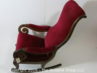 Furniture: Vintage: Antique: Red Velvet Rocker; scrolled arms; 24W x 18D x 42"T