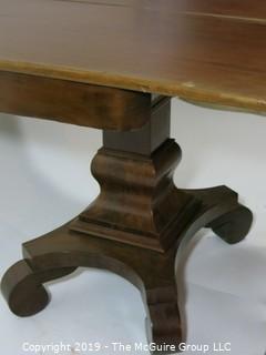 Furniture: Vintage: Antique: 36" square Fold Over Rotating Game Table on pedestal with quatrefoil scrolled feet; 27"T  