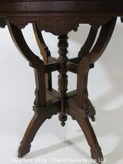 Furniture: Vintage: Antique: Eastlake Pedestal Carved Table w/Reddish Marble Top (insert); 19W x 25D x 30 1/2"T