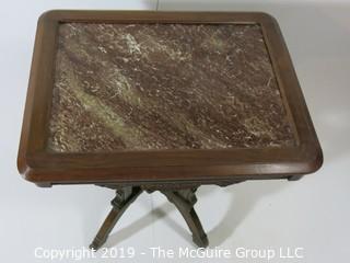 Furniture: Vintage: Antique: Eastlake Pedestal Carved Table w/Reddish Marble Top (insert); 19W x 25D x 30 1/2"T