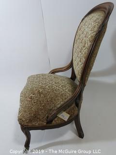 Furniture: Vintage: Antique: Eastlake Carved Embroidered side Chair w/front casters; 22 1/2W x 19D x 37"T