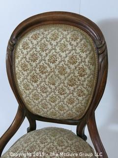 Furniture: Vintage: Antique: Eastlake Carved Embroidered side Chair w/front casters; 22 1/2W x 19D x 37"T