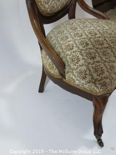 Furniture: Vintage: Antique: Eastlake Carved Embroidered side Chair w/front casters; 22 1/2W x 19D x 37"T