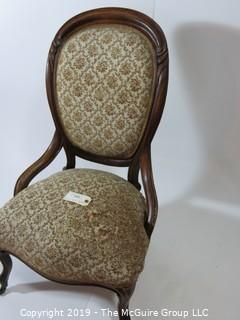 Furniture: Vintage: Antique: Eastlake Carved Embroidered side Chair w/front casters; 22 1/2W x 19D x 37"T