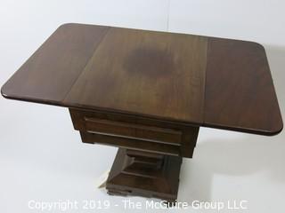 Furniture: Vintage: Antique: Eastlake Pedestal Double Drop Leaf Gaming Table Folding top & 2-drawers; 18 1/2" x 21 x 29 1/2"T