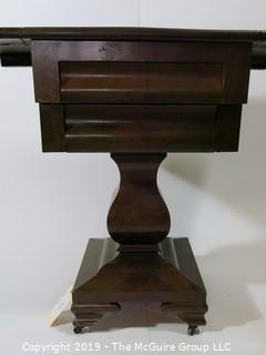 Furniture: Vintage: Antique: Eastlake Pedestal Double Drop Leaf Gaming Table Folding top & 2-drawers; 18 1/2" x 21 x 29 1/2"T