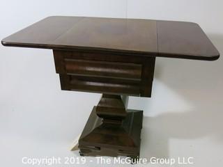 Furniture: Vintage: Antique: Eastlake Pedestal Double Drop Leaf Gaming Table Folding top & 2-drawers; 18 1/2" x 21 x 29 1/2"T