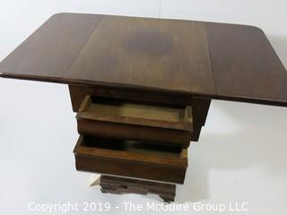 Furniture: Vintage: Antique: Eastlake Pedestal Double Drop Leaf Gaming Table Folding top & 2-drawers; 18 1/2" x 21 x 29 1/2"T