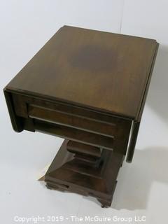 Furniture: Vintage: Antique: Eastlake Pedestal Double Drop Leaf Gaming Table Folding top & 2-drawers; 18 1/2" x 21 x 29 1/2"T