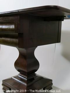 Furniture: Vintage: Antique: Eastlake Pedestal Double Drop Leaf Gaming Table Folding top & 2-drawers; 18 1/2" x 21 x 29 1/2"T