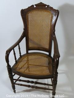 Furniture: Vintage: Antique: Cane Woven Spindle Arm Chair; 2 1/2"W x 18 1/2"D x 42"T