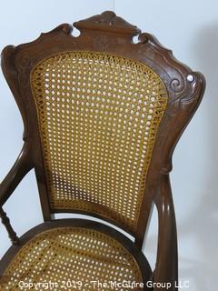 Furniture: Vintage: Antique: Cane Woven Spindle Arm Chair; 2 1/2"W x 18 1/2"D x 42"T