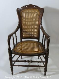 Furniture: Vintage: Antique: Cane Woven Spindle Arm Chair; 2 1/2"W x 18 1/2"D x 42"T