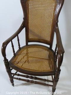 Furniture: Vintage: Antique: Cane Woven Spindle Arm Chair; 2 1/2"W x 18 1/2"D x 42"T