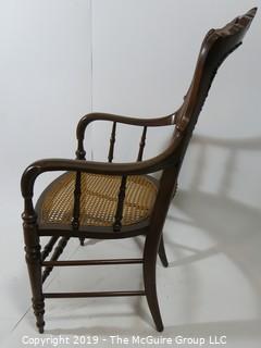 Furniture: Vintage: Antique: Cane Woven Spindle Arm Chair; 2 1/2"W x 18 1/2"D x 42"T