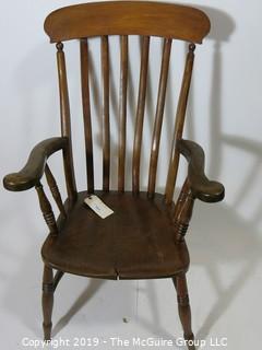 Furniture: Vintage: Antique: Walnut Spindle Arm Chair with Scrolled Arms; 22W x 19D x 45T (Note: Seat has crack)