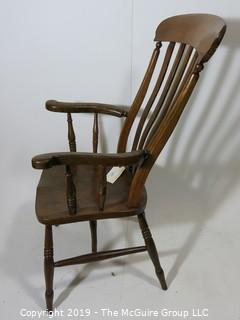 Furniture: Vintage: Antique: Walnut Spindle Arm Chair with Scrolled Arms; 22W x 19D x 45T (Note: Seat has crack)