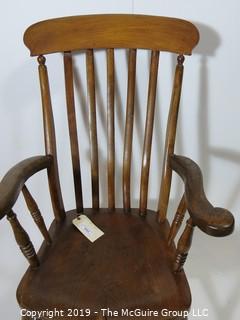 Furniture: Vintage: Antique: Walnut Spindle Arm Chair with Scrolled Arms; 22W x 19D x 45T (Note: Seat has crack)