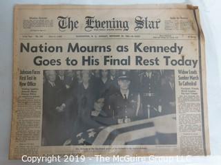 Collectible: Historic: Newspaper: :"The Evening Star"; Nov. 25, 1963