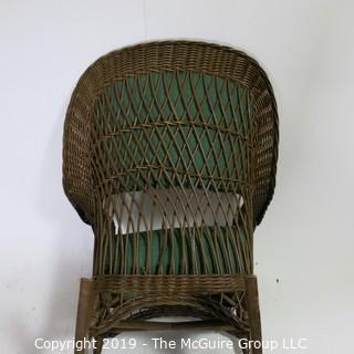 Furniture: Vintage: Antique:Wover Cane Rocker w/ Green Pads