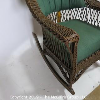 Furniture: Vintage: Antique:Wover Cane Rocker w/ Green Pads