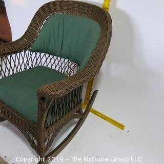 Furniture: Vintage: Antique:Wover Cane Rocker w/ Green Pads