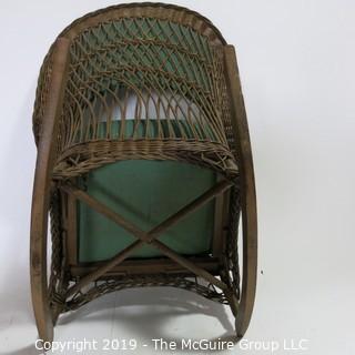 Furniture: Vintage: Antique:Wover Cane Rocker w/ Green Pads