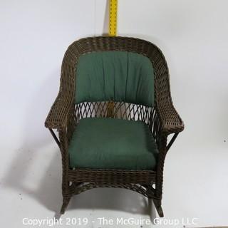 Furniture: Vintage: Antique:Wover Cane Rocker w/ Green Pads