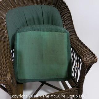 Furniture: Vintage: Antique:Wover Cane Rocker w/ Green Pads