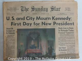 Collectible:Historical: Newspaper: Kennedy Assination: Sunday Star: Mourn President