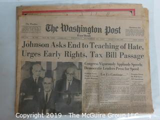 Collectible:Historical: Newspaper: Johnson Starts:Washington Post 11/24/1963