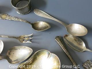 Collection of assorted sterling flatware pieces, various patterns, including Tiffany napkin ring; 618g