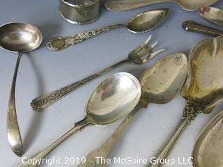 Collection of assorted sterling flatware pieces, various patterns, including Tiffany napkin ring; 618g