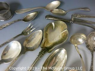 Collection of assorted sterling flatware pieces, various patterns, including Tiffany napkin ring; 618g