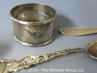 Collection of assorted sterling flatware pieces, various patterns, including Tiffany napkin ring; 618g