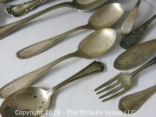 Collection of assorted sterling flatware pieces, various patterns, including Tiffany napkin ring; 618g