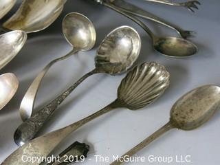 Collection of assorted sterling flatware pieces, various patterns, including Tiffany napkin ring; 618g