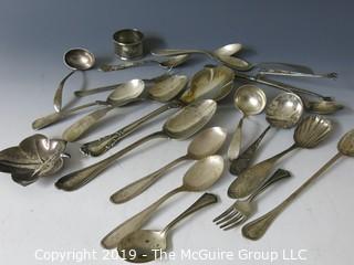 Collection of assorted sterling flatware pieces, various patterns, including Tiffany napkin ring; 618g