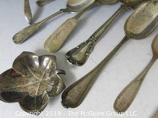 Collection of assorted sterling flatware pieces, various patterns, including Tiffany napkin ring; 618g