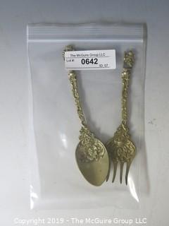 Collectible: Silver: Serving Fork and Spoon; bronze finish; Marked Italy