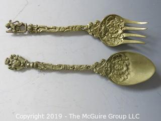 Collectible: Silver: Serving Fork and Spoon; bronze finish; Marked Italy