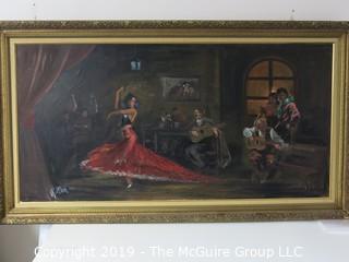 "Swirling Tango Dancer"; c 1910; framed Oil on Canvas, signed Rollen; 30 x 54"