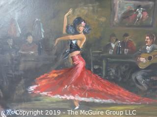 "Swirling Tango Dancer"; c 1910; framed Oil on Canvas, signed Rollen; 30 x 54"