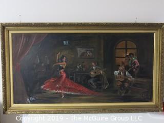 "Swirling Tango Dancer"; c 1910; framed Oil on Canvas, signed Rollen; 30 x 54"