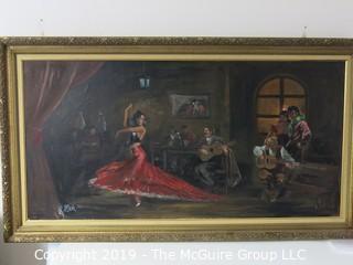 "Swirling Tango Dancer"; c 1910; framed Oil on Canvas, signed Rollen; 30 x 54"